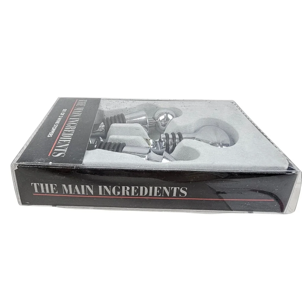 The Main Ingredients Set of 3 Wine Stoppers & Corkscrew Chrome Style 127H803 NEW